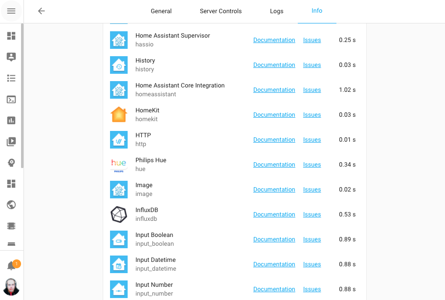 Screenshot of information panel showing integration set up times