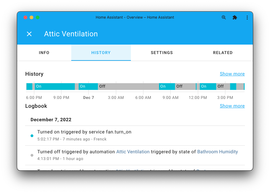 Screenshot showing the new state colors in history and logbooks