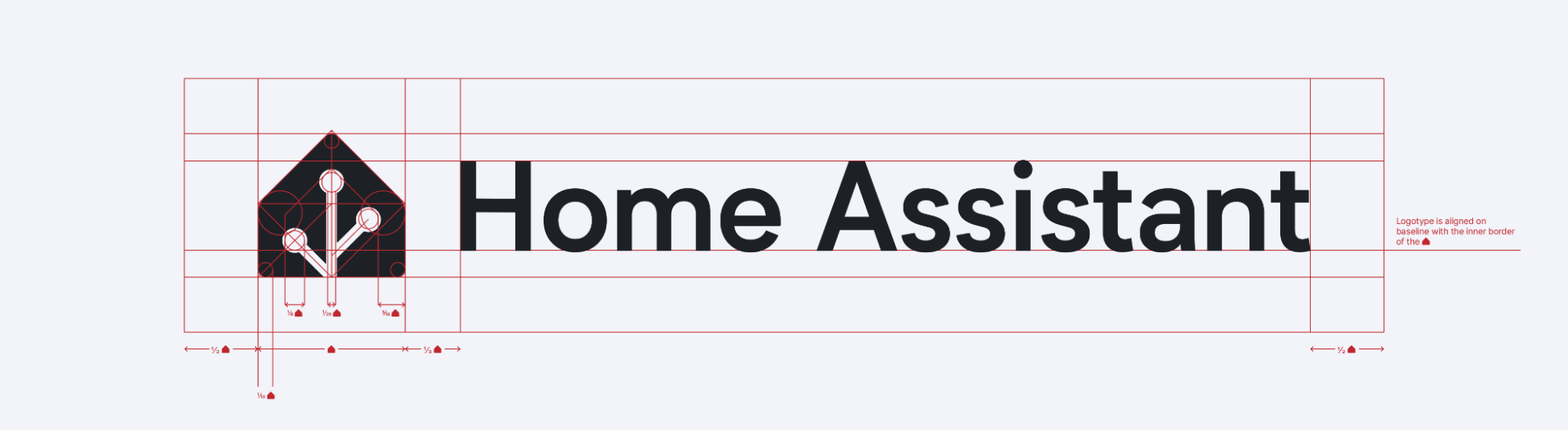 Measurements of various parts of the Home Assistant logo.