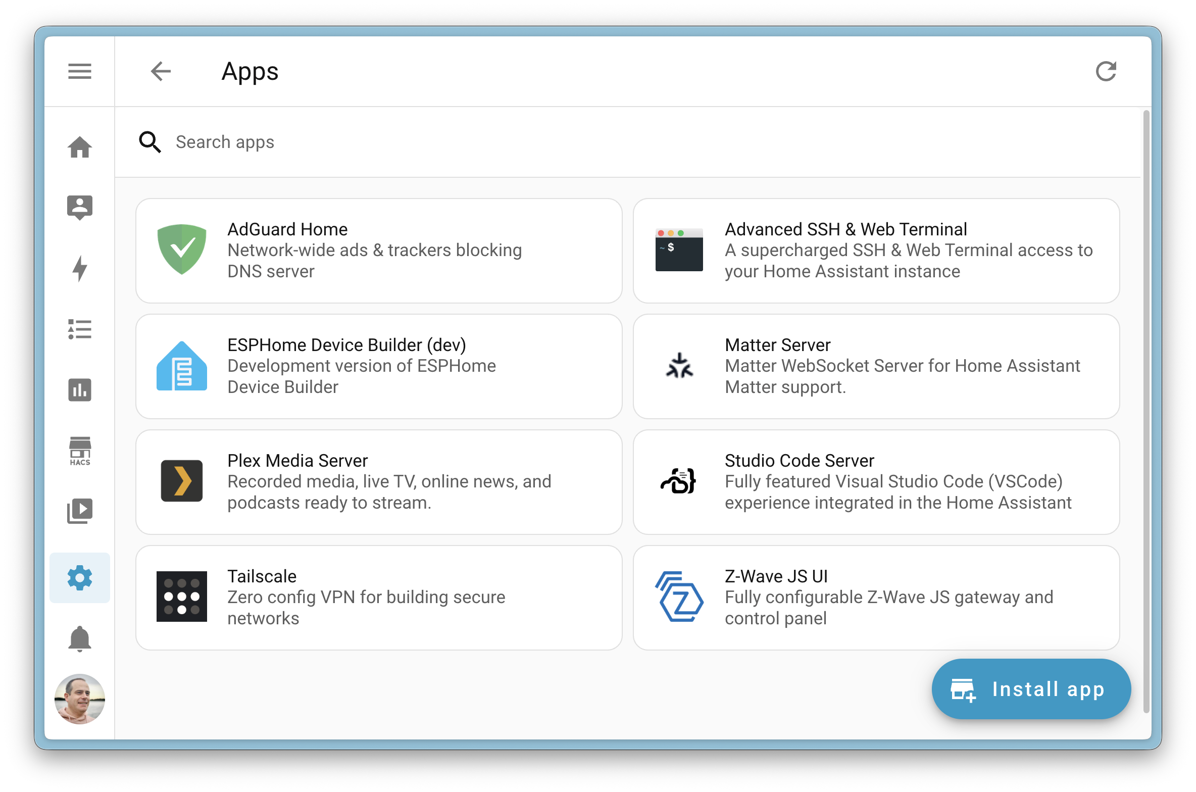 Screenshot of the Home Assistant Apps panel.