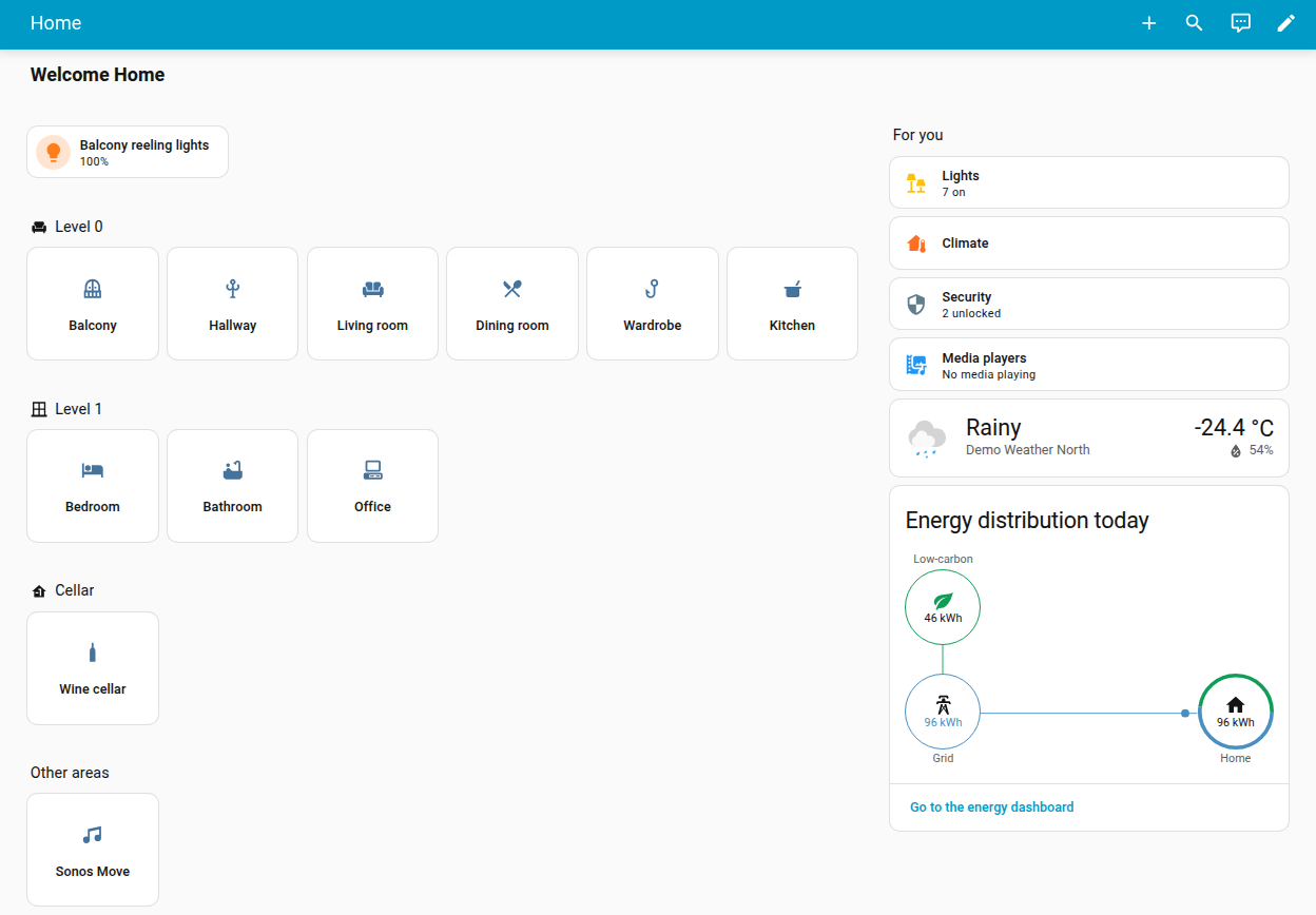 Screenshot of the built-in Home dashboard