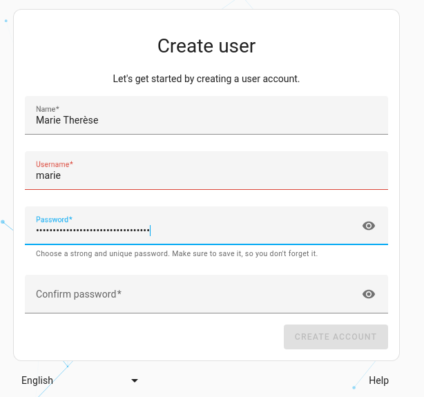 Set your username and password.