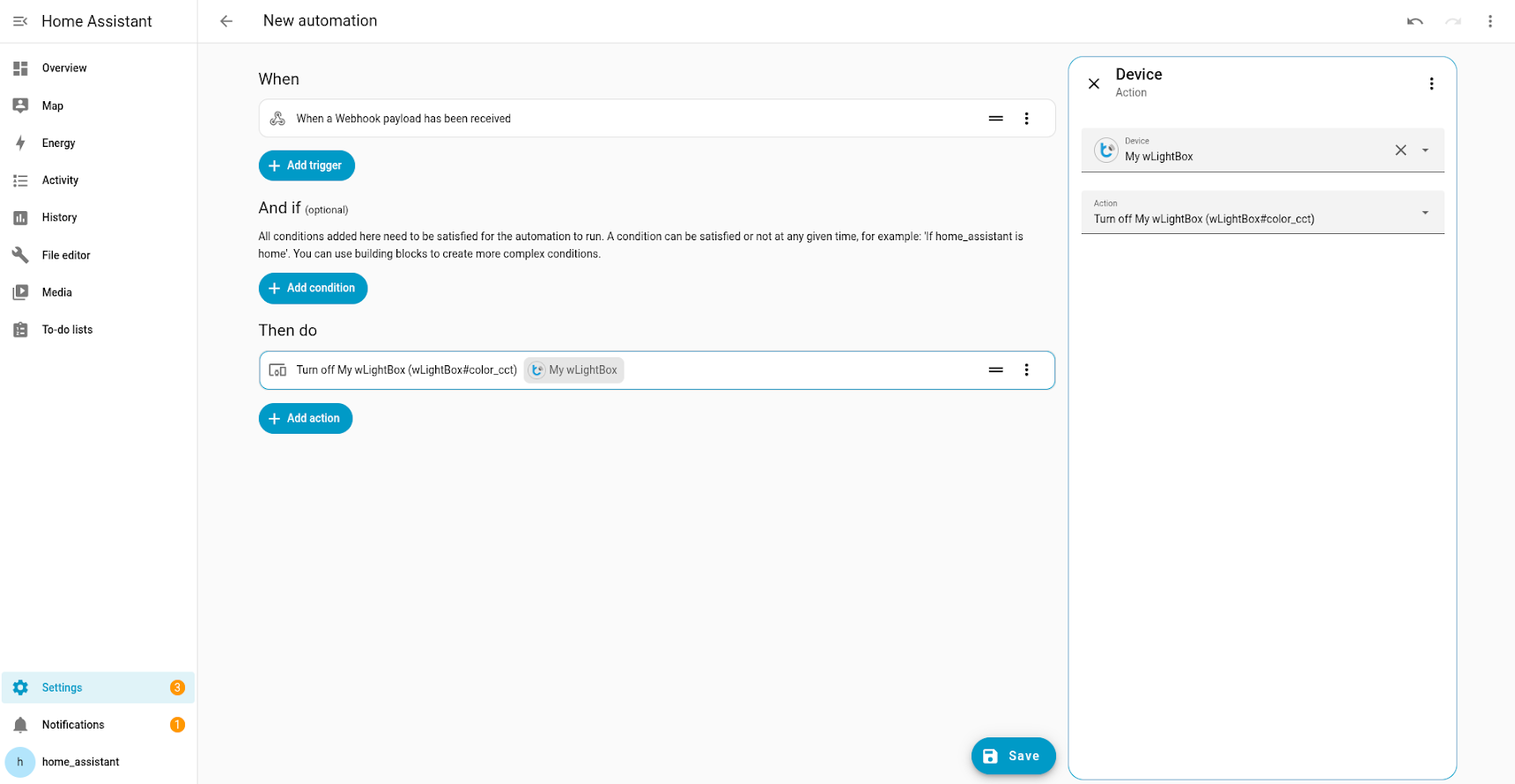 Automation with action configured