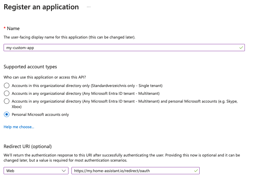 Configuring a custom app.