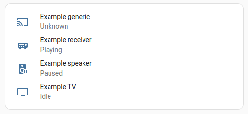 Screenshot showing different icons representing device classes of the media player entity